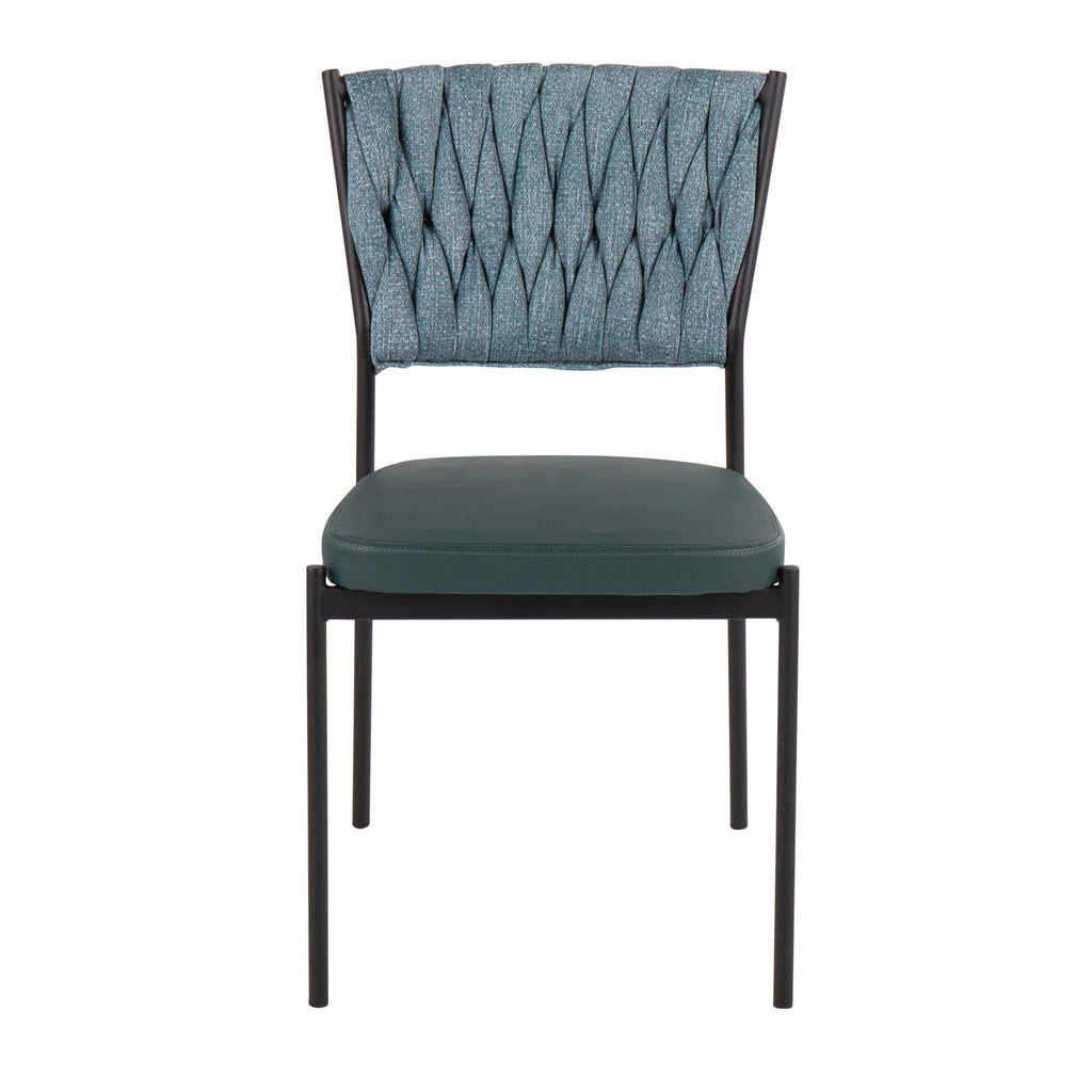Braided Tania Chair - Set of 2 - Black Metal, Green PU, Sea Green Fabric