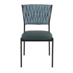 Braided Tania Chair - Set of 2 - Black Metal, Green PU, Sea Green Fabric