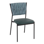 Braided Tania Chair - Set of 2 - Black Metal, Green PU, Sea Green Fabric