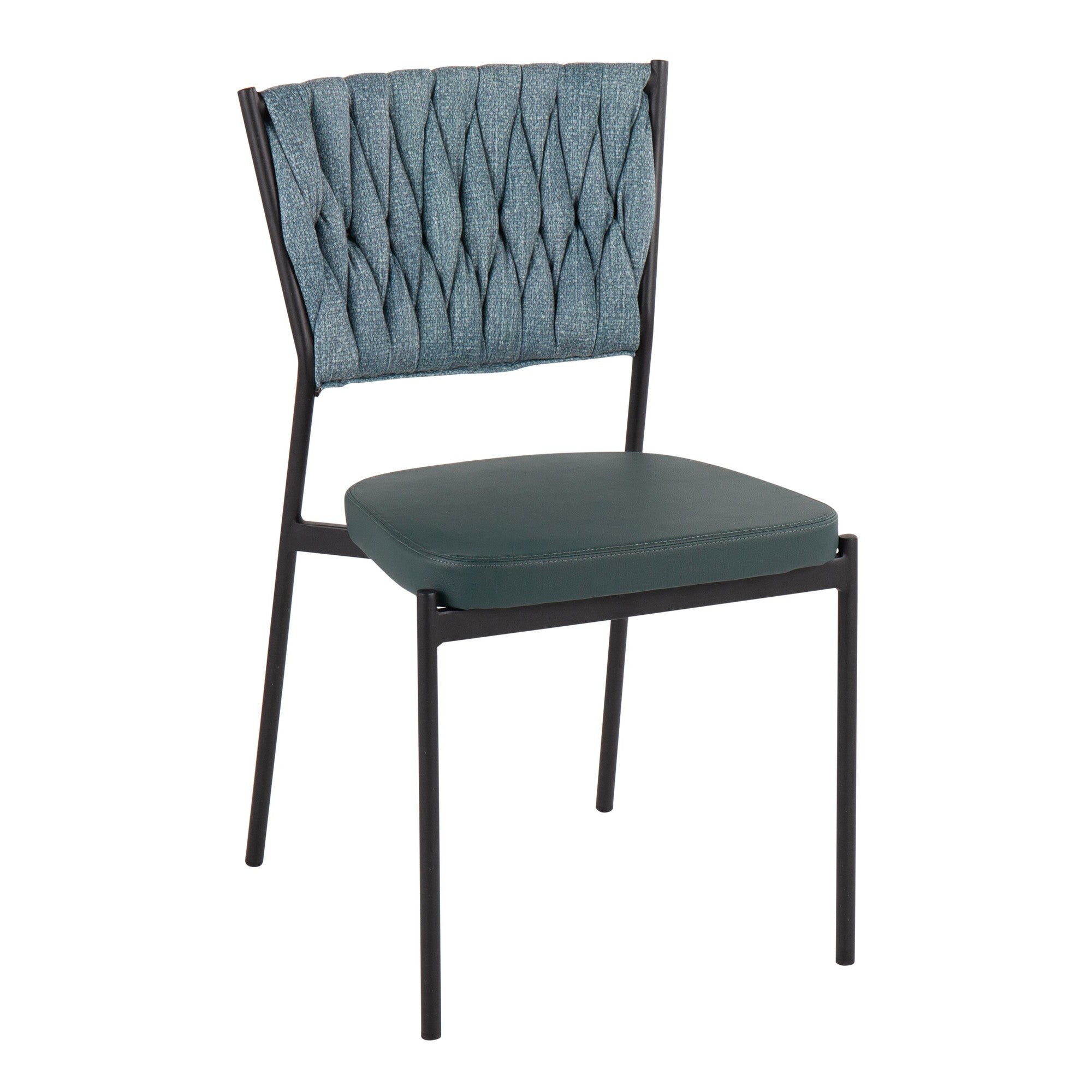 Braided Tania Chair - Set of 2 - Black Metal, Green PU, Sea Green Fabric