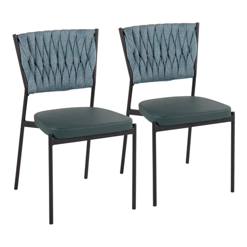 Braided Tania Chair - Set of 2 - Black Metal, Green PU, Sea Green Fabric