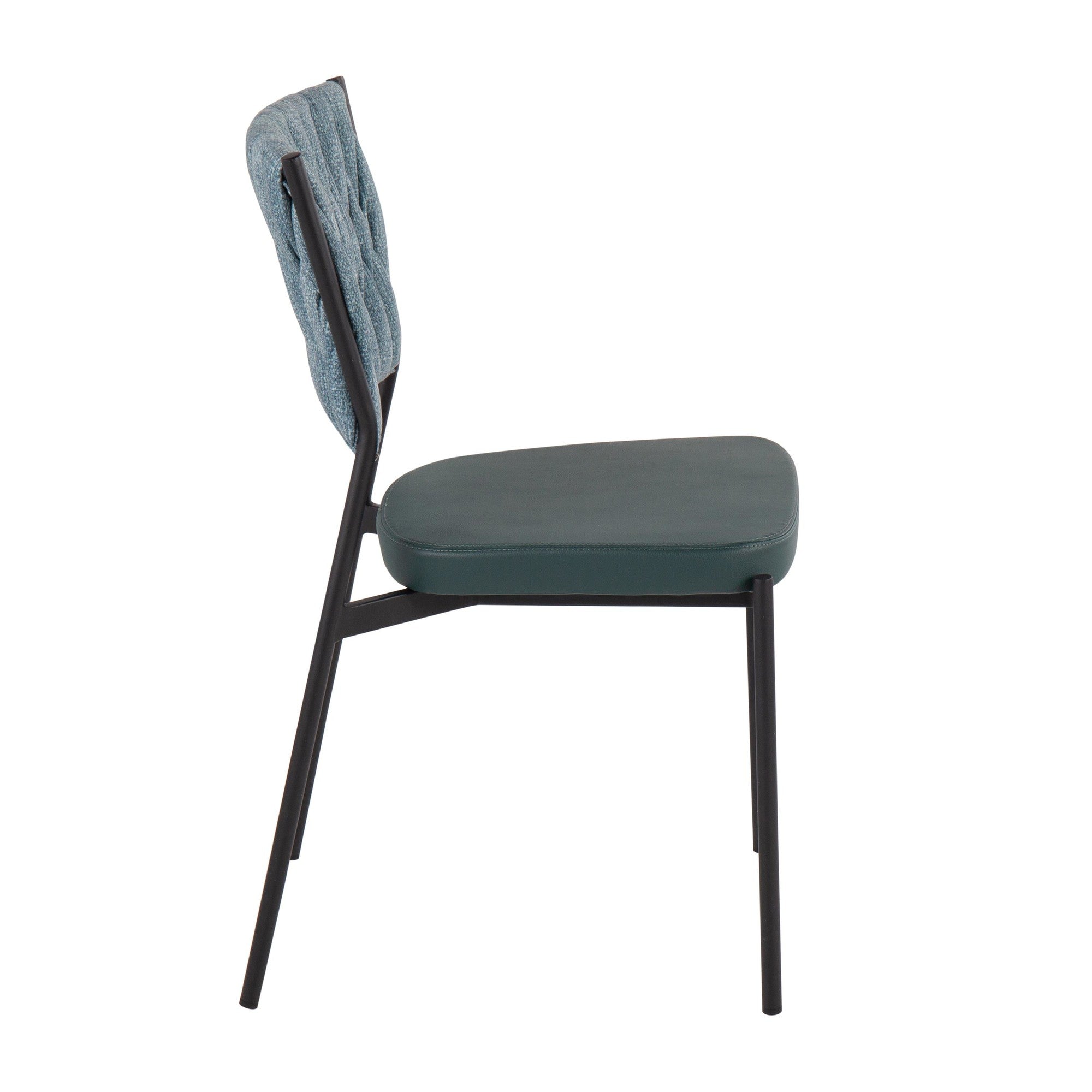 Braided Tania Chair - Set of 2 - Black Metal, Green PU, Sea Green Fabric