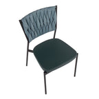 Braided Tania Chair - Set of 2 - Black Metal, Green PU, Sea Green Fabric