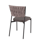 Braided Tania Chair - Set of 2 - Black Metal, Grey PU, Light Brown Fabric