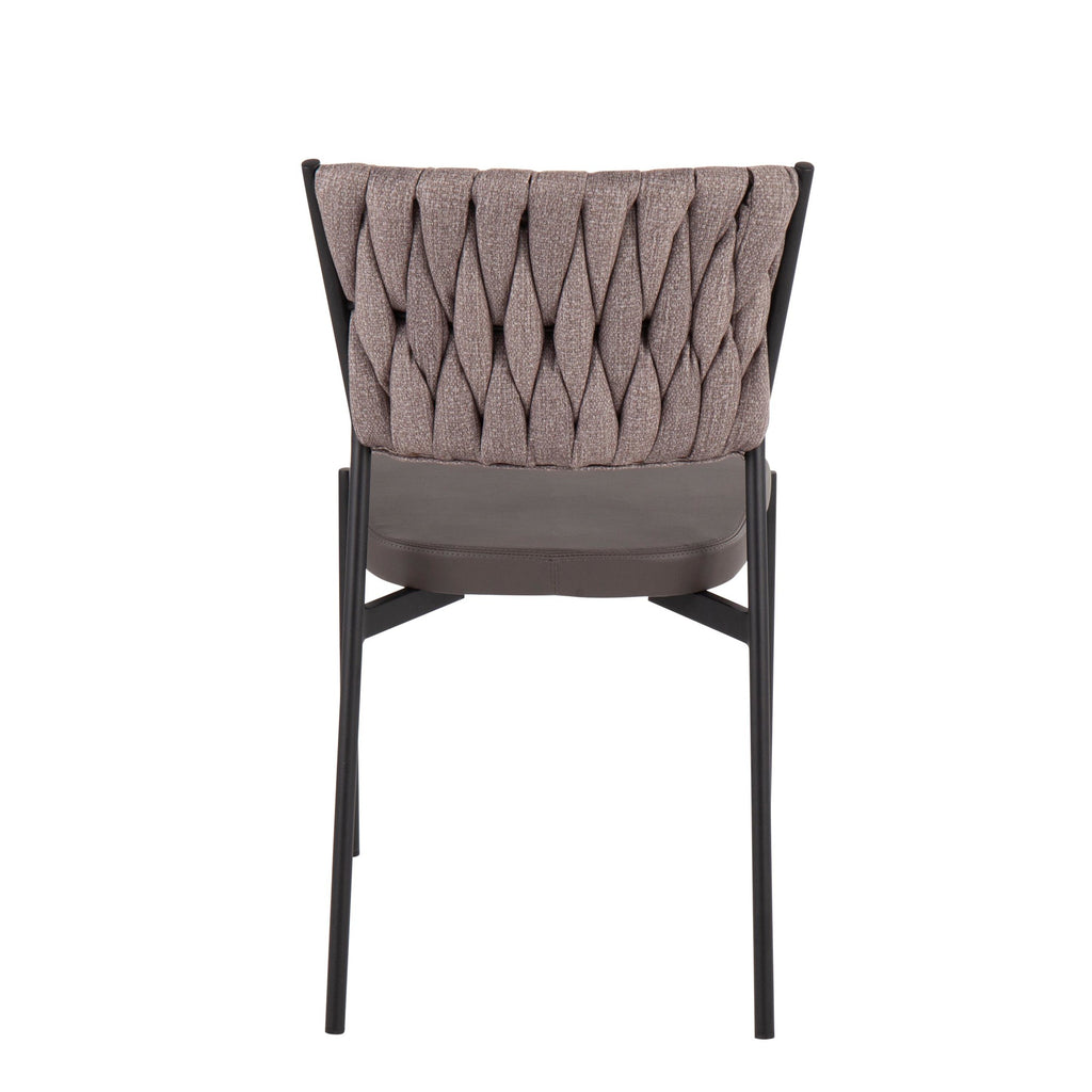 Braided Tania Chair - Set of 2 - Black Metal, Grey PU, Light Brown Fabric