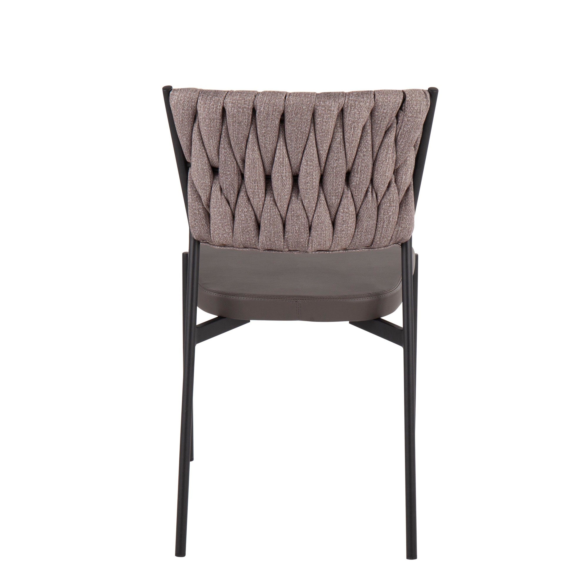 Braided Tania Chair - Set of 2 - Black Metal, Grey PU, Light Brown Fabric