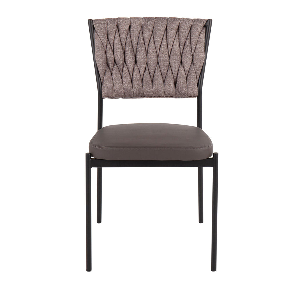 Braided Tania Chair - Set of 2 - Black Metal, Grey PU, Light Brown Fabric