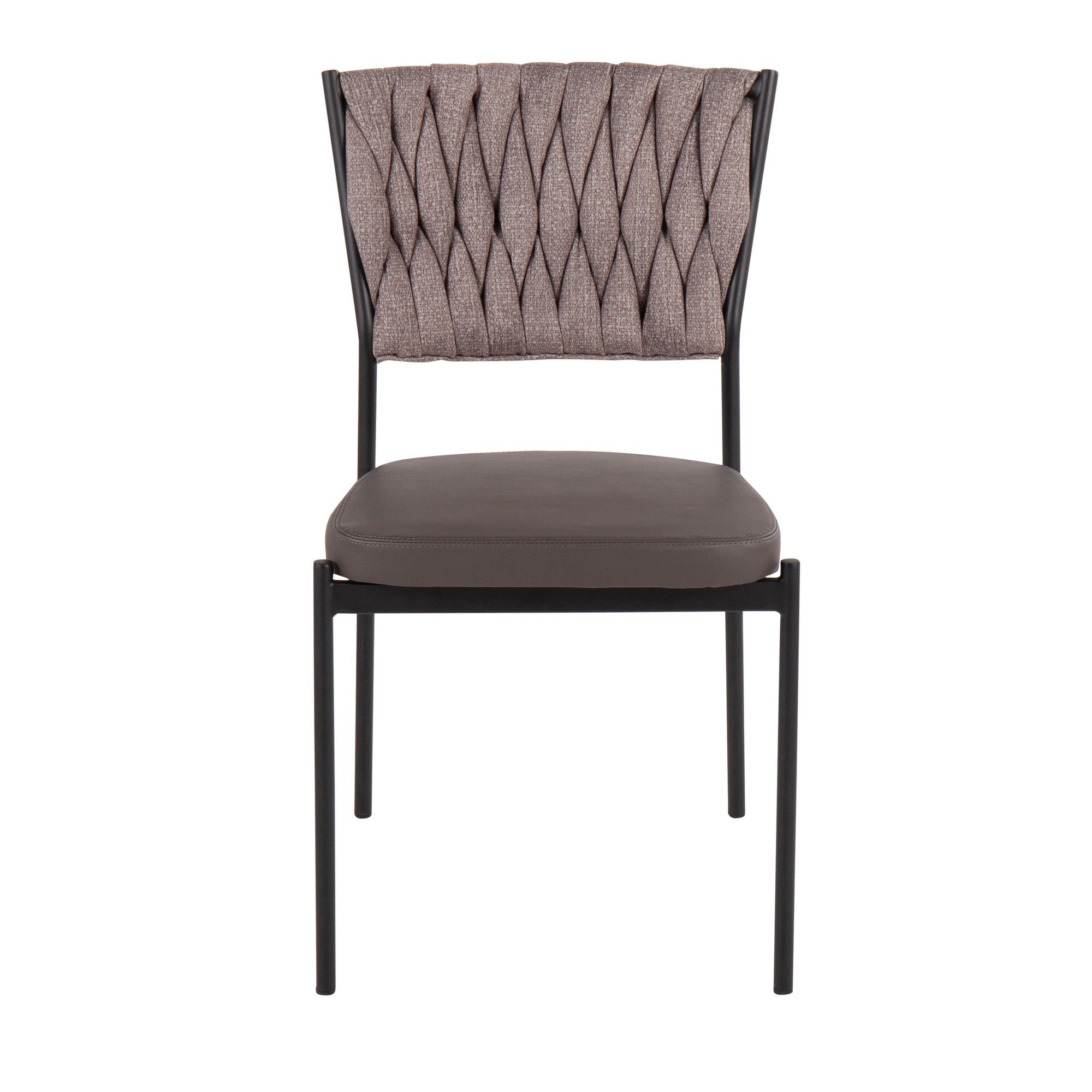 Braided Tania Chair - Set of 2 - Black Metal, Grey PU, Light Brown Fabric