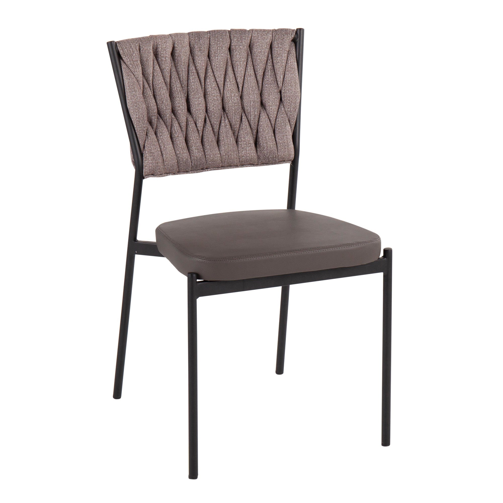 Braided Tania Chair - Set of 2 - Black Metal, Grey PU, Light Brown Fabric