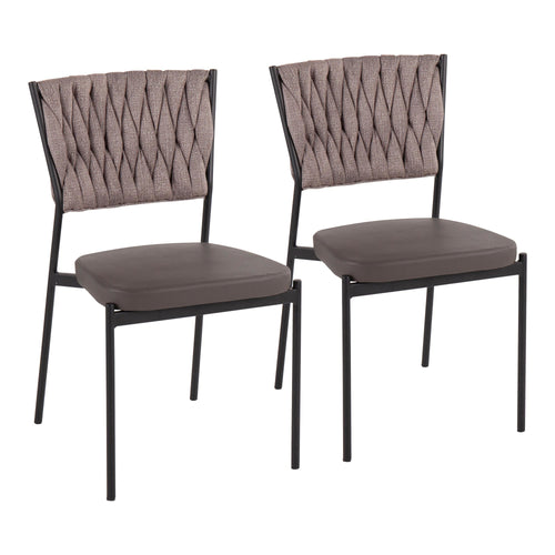 Braided Tania Chair - Set of 2 - Black Metal, Grey PU, Light Brown Fabric