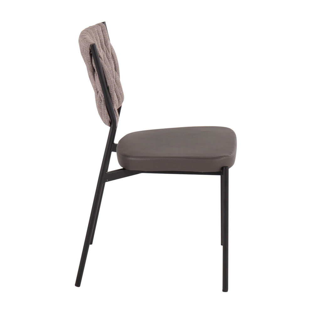 Braided Tania Chair - Set of 2 - Black Metal, Grey PU, Light Brown Fabric