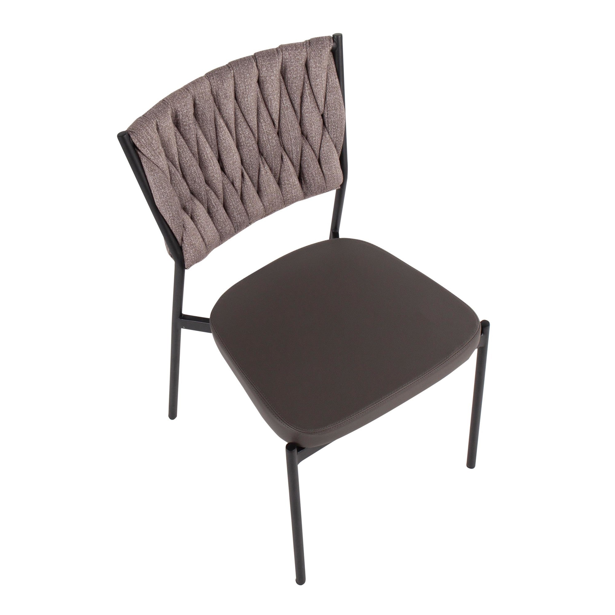 Braided Tania Chair - Set of 2 - Black Metal, Grey PU, Light Brown Fabric
