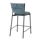 Braided Tania 24" Fixed-Height Counter Stool - Set of 2 - Black Metal, Green PU, Sea Green Fabric