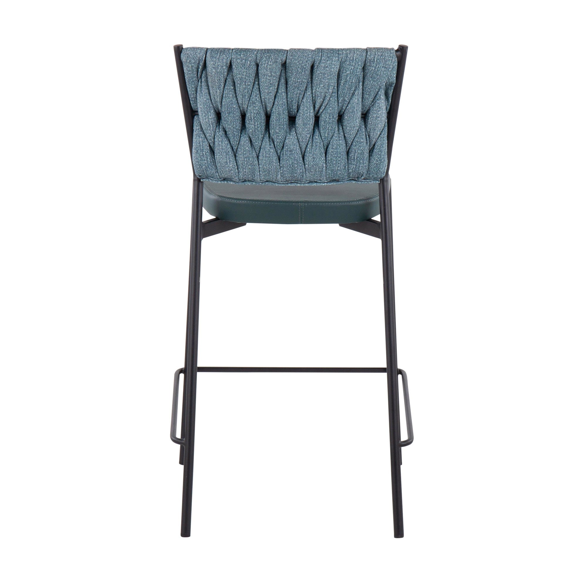 Braided Tania 24" Fixed-Height Counter Stool - Set of 2 - Black Metal, Green PU, Sea Green Fabric