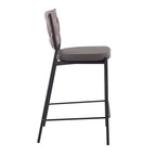 Braided Tania 24" Fixed-Height Counter Stool - Set of 2 - Black Metal, Grey PU, Light Brown Fabric