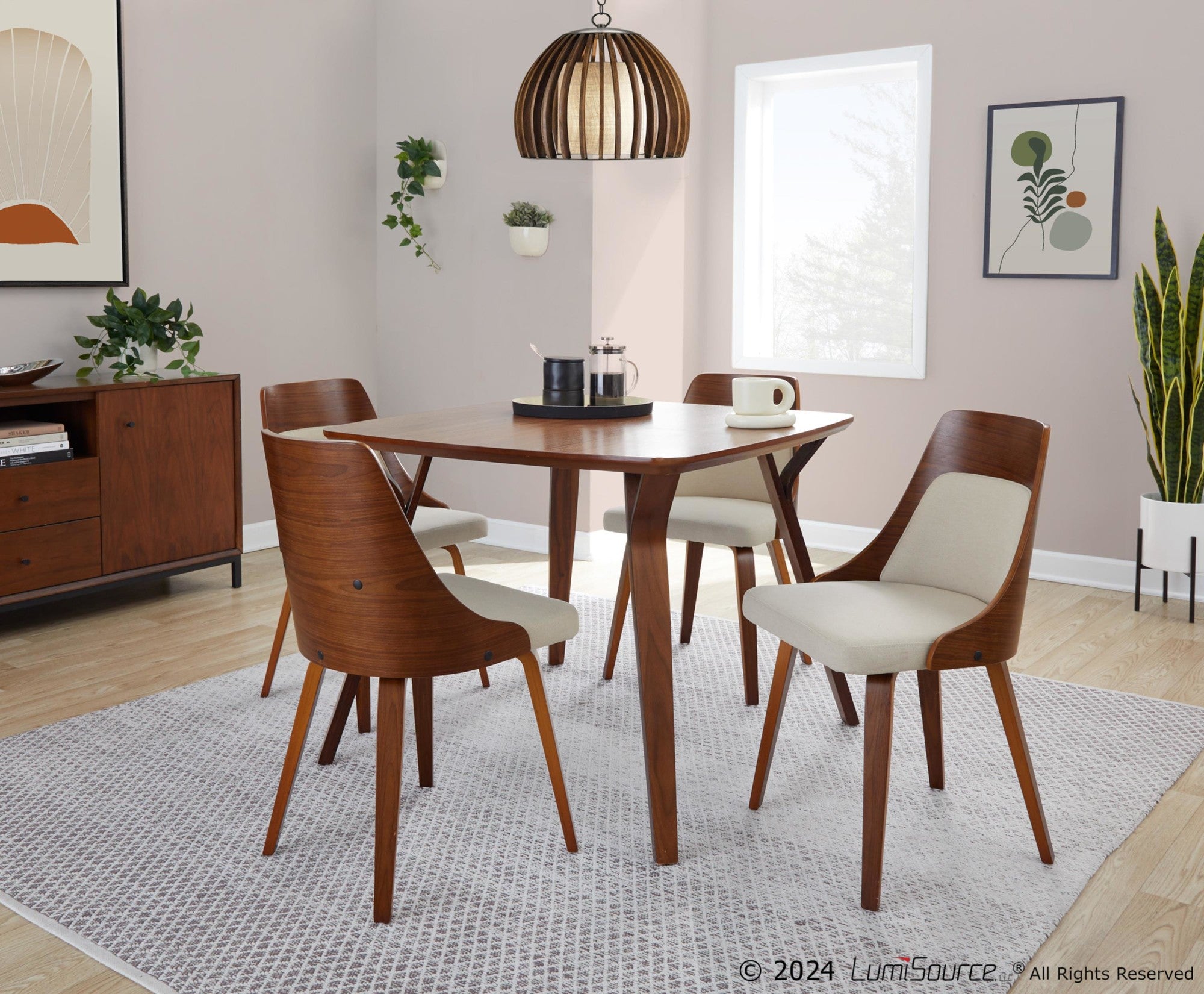 Anabelle Bent Wood Chair - Set of 2 - Walnut Wood, Cream Fabric