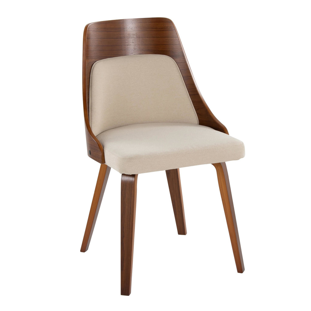 Anabelle Bent Wood Chair - Set of 2 - Walnut Wood, Cream Fabric