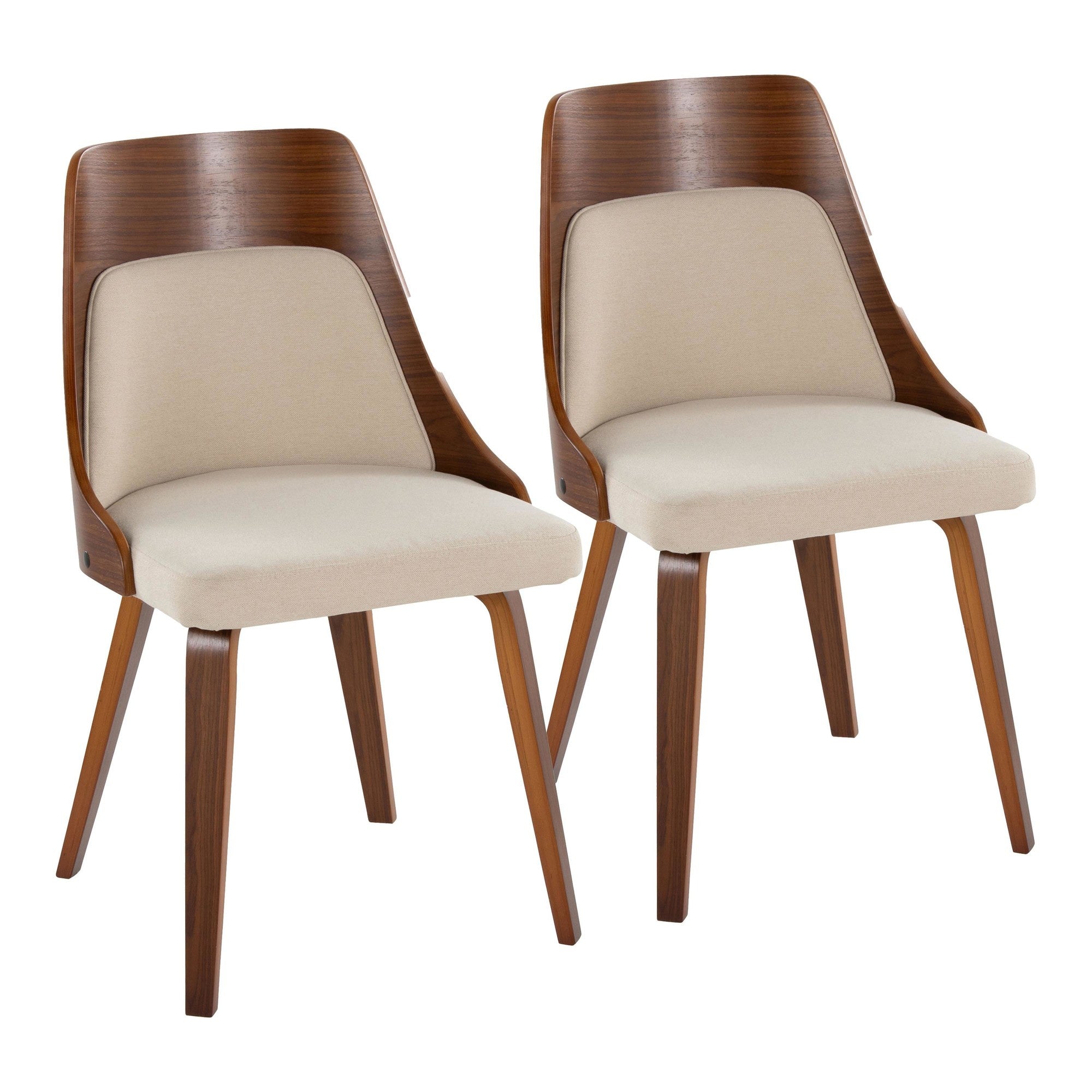 Anabelle Bent Wood Chair - Set of 2 - Walnut Wood, Cream Fabric