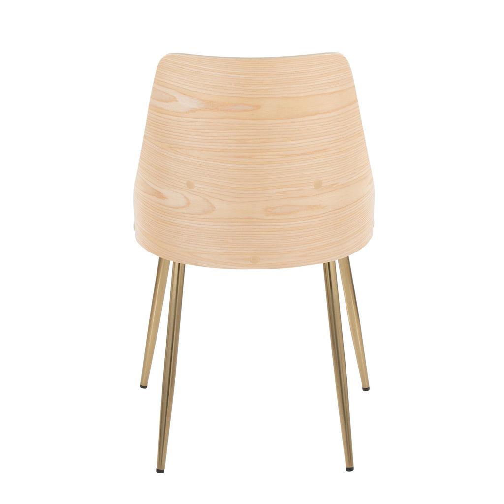 Anabelle Chair - Set of 2 - Gold Metal, Natural Wood, Cream Fabric
