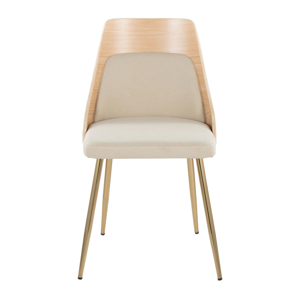 Anabelle Chair - Set of 2 - Gold Metal, Natural Wood, Cream Fabric