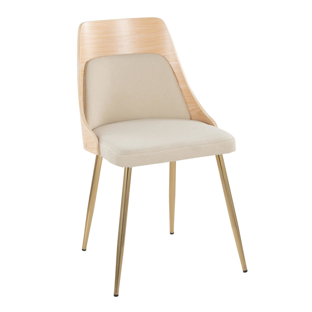 Anabelle Chair - Set of 2 - Gold Metal, Natural Wood, Cream Fabric