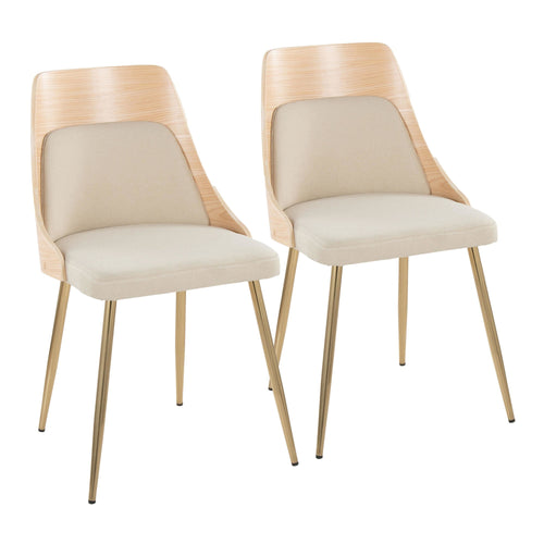 Anabelle Chair - Set of 2 - Gold Metal, Natural Wood, Cream Fabric
