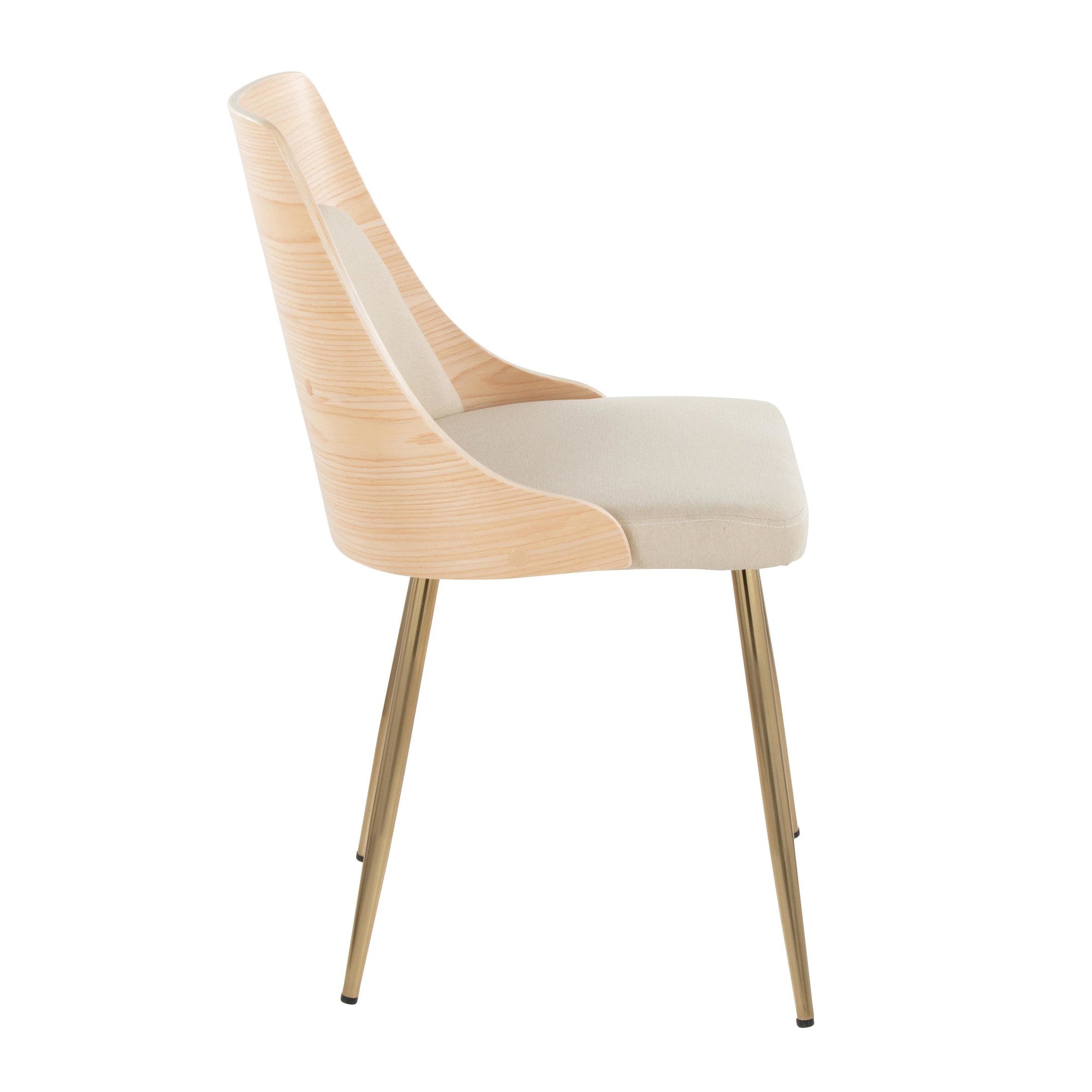 Anabelle Chair - Set of 2 - Gold Metal, Natural Wood, Cream Fabric