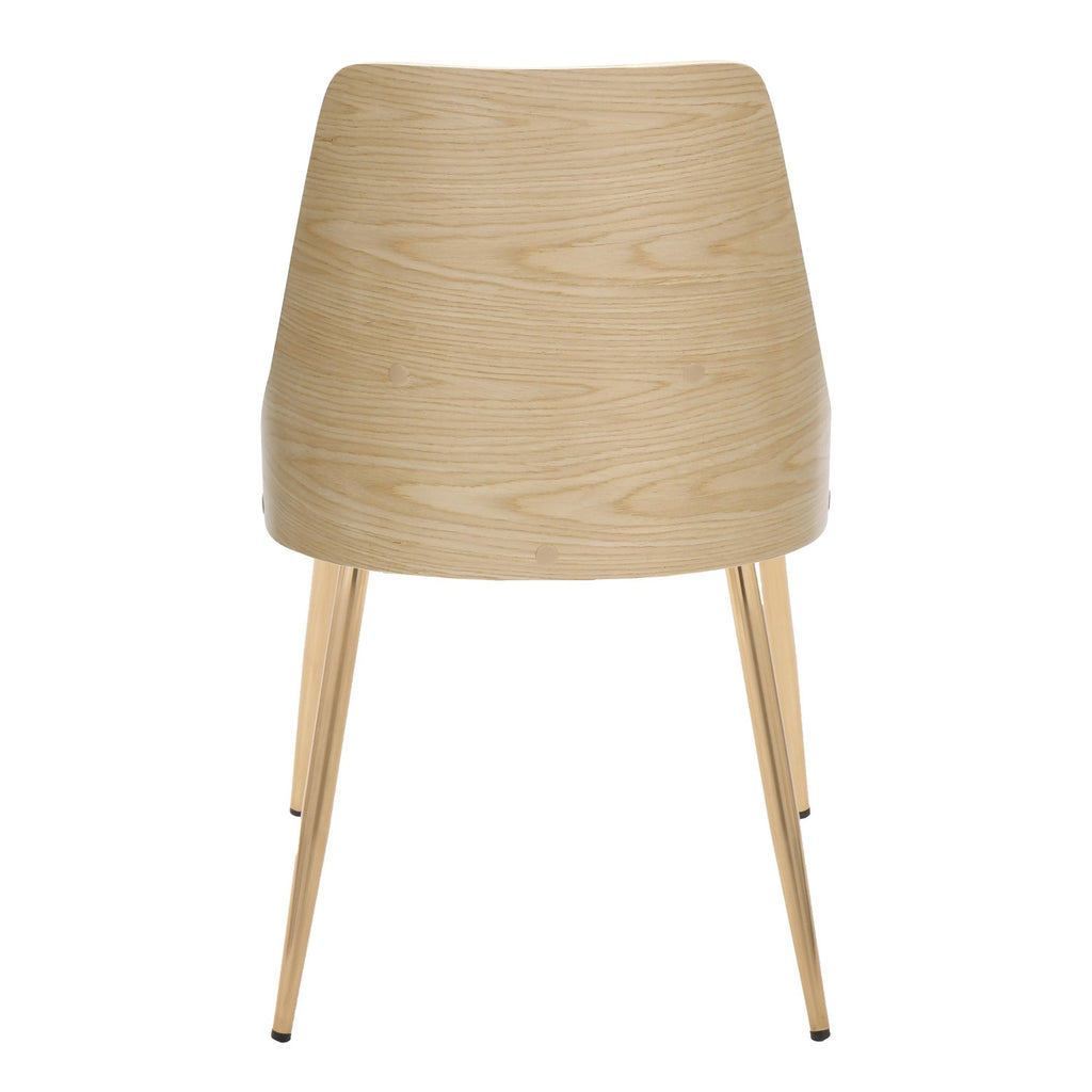 Anabelle Chair - Set of 2 - Gold Metal, Natural Wood, Grey Fabric
