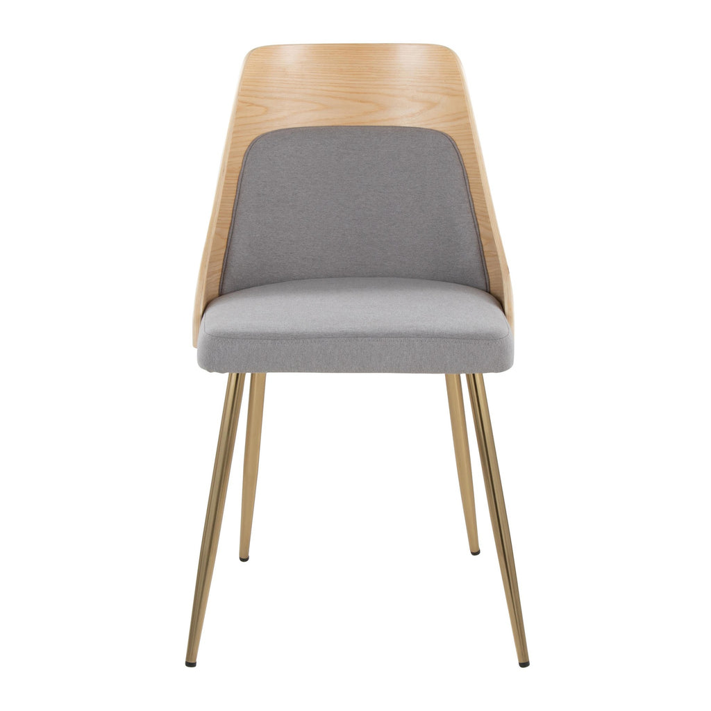 Anabelle Chair - Set of 2 - Gold Metal, Natural Wood, Grey Fabric