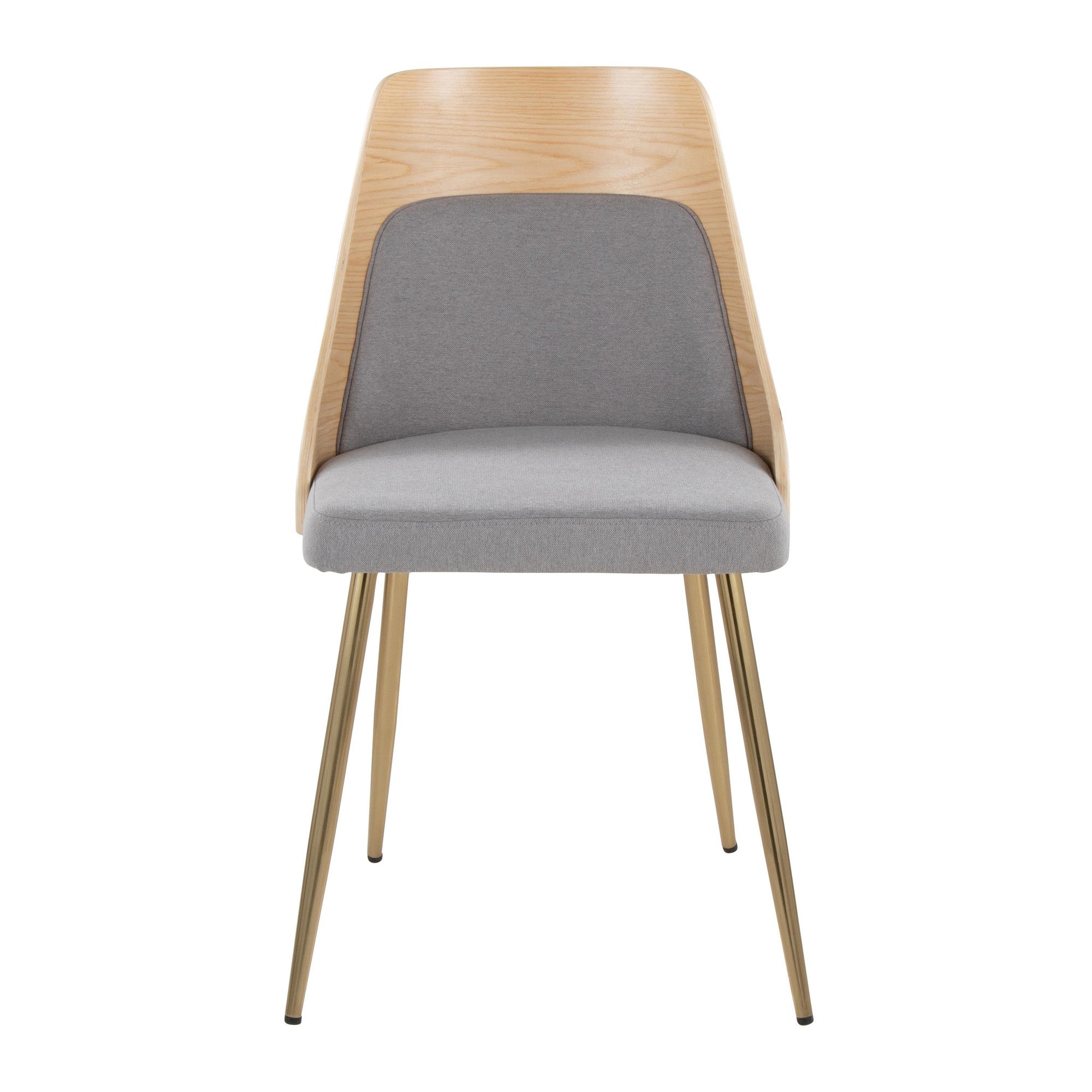 Anabelle Chair - Set of 2 - Gold Metal, Natural Wood, Grey Fabric
