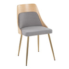 Anabelle Chair - Set of 2 - Gold Metal, Natural Wood, Grey Fabric