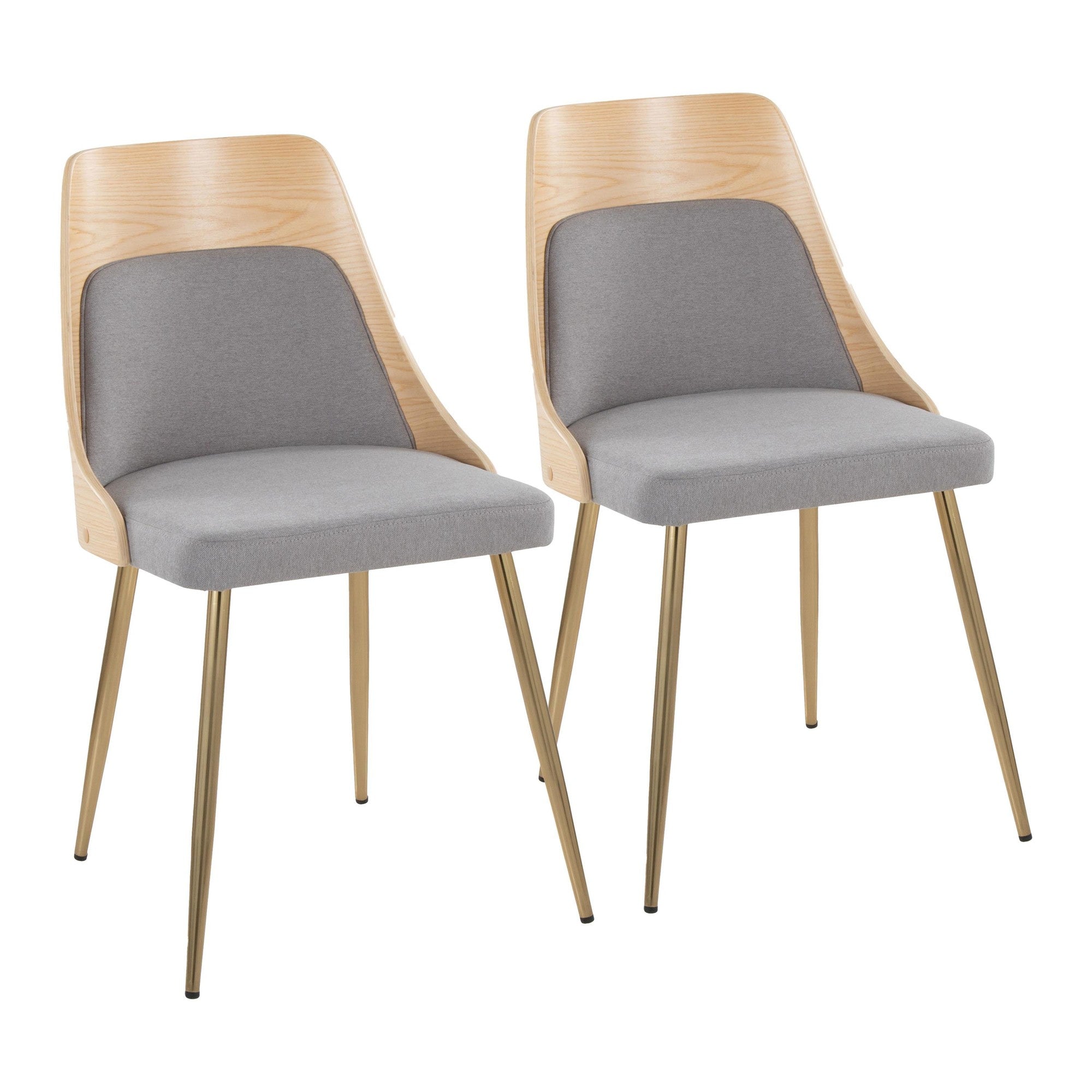Anabelle Chair - Set of 2 - Gold Metal, Natural Wood, Grey Fabric