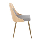 Anabelle Chair - Set of 2 - Gold Metal, Natural Wood, Grey Fabric