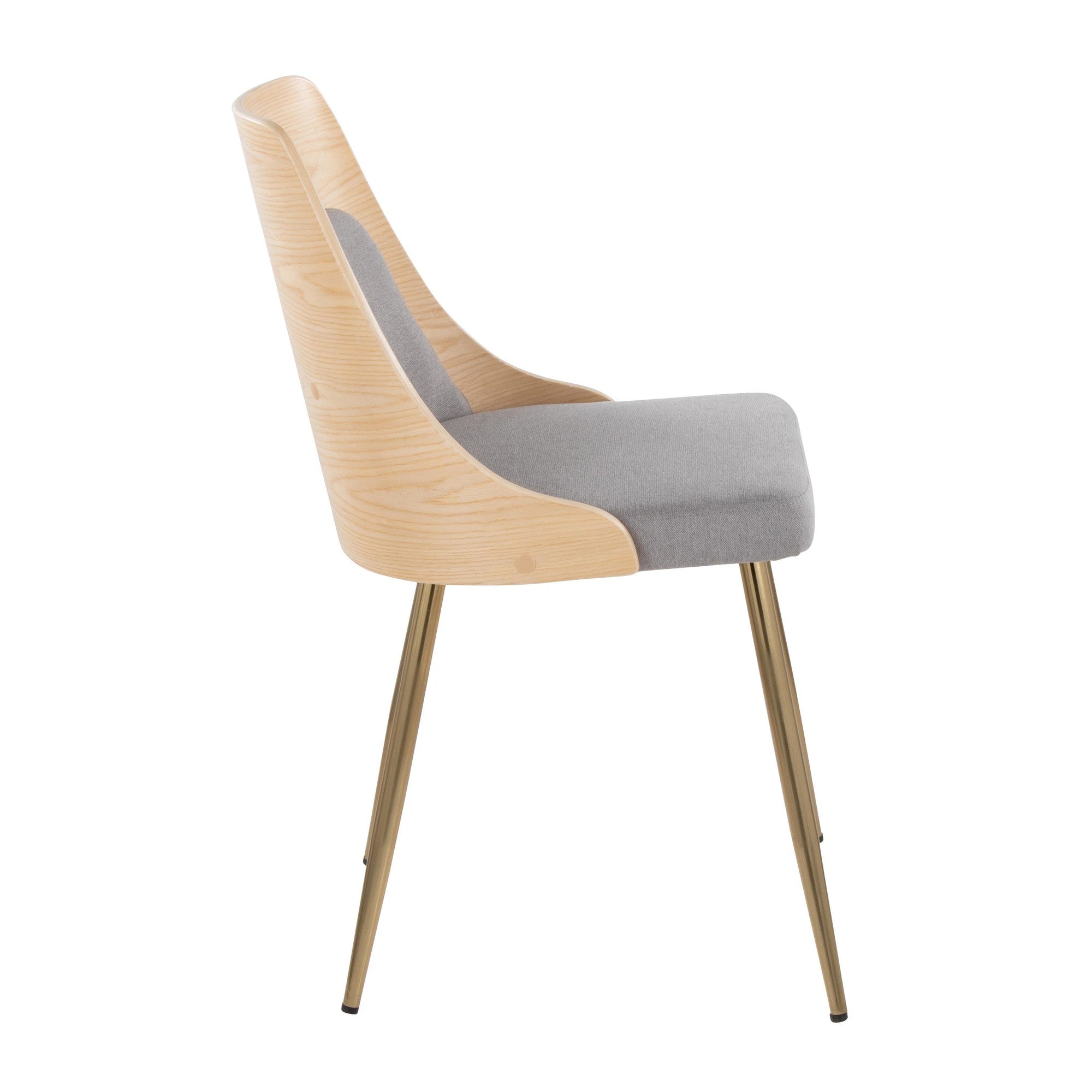 Anabelle Chair - Set of 2 - Gold Metal, Natural Wood, Grey Fabric