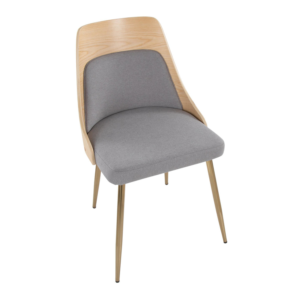 Anabelle Chair - Set of 2 - Gold Metal, Natural Wood, Grey Fabric