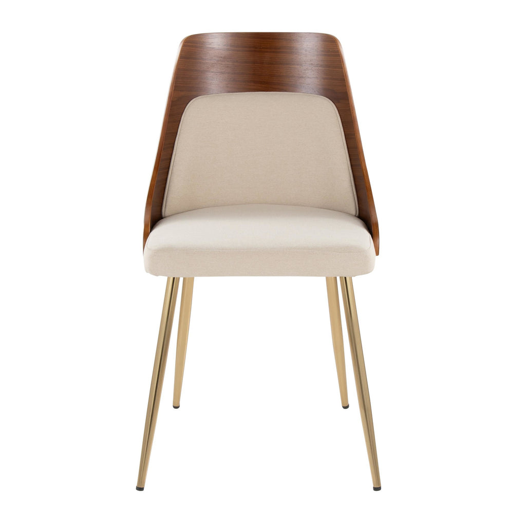 Anabelle Chair - Set of 2 - Gold Metal, Walnut Wood, Cream Fabric
