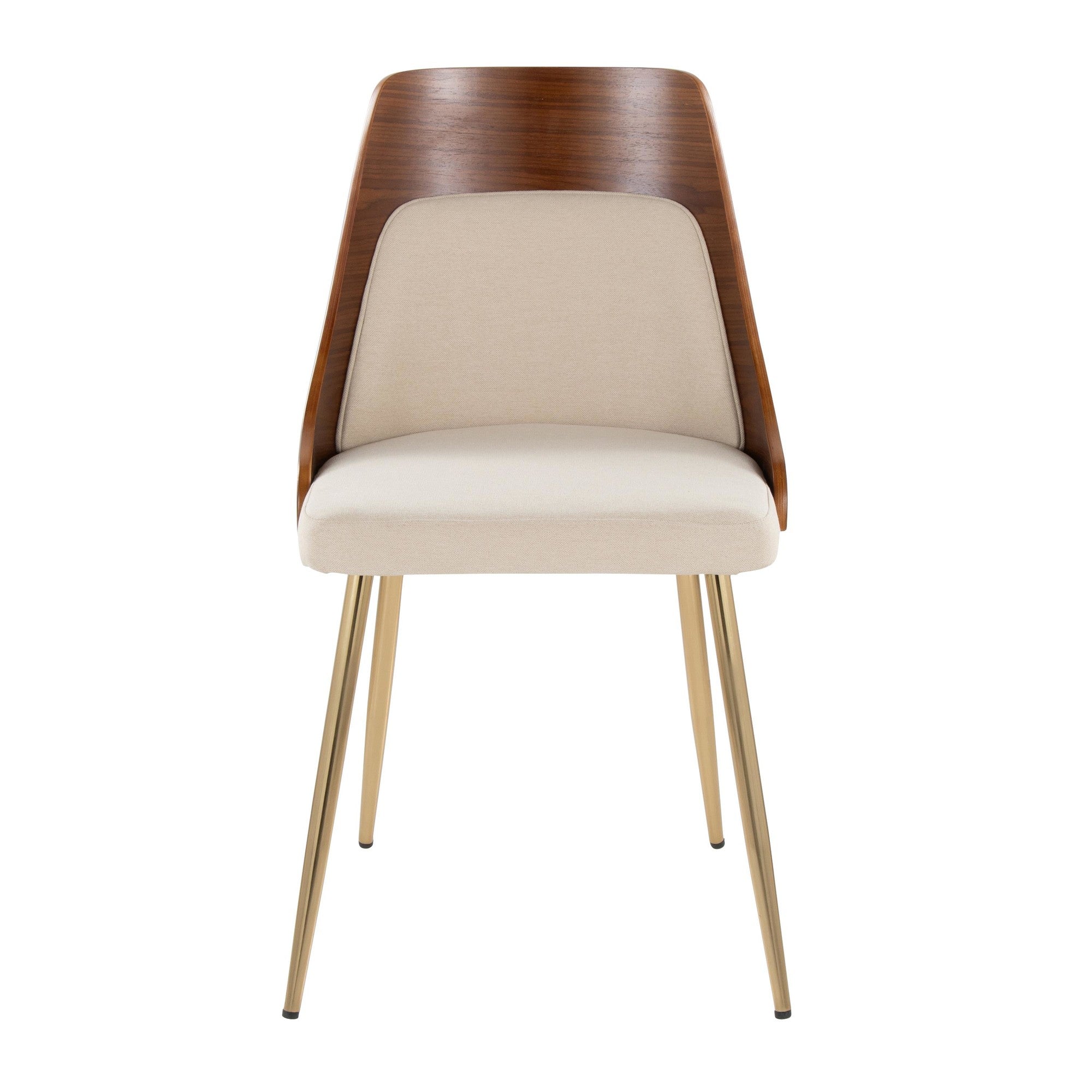 Anabelle Chair - Set of 2 - Gold Metal, Walnut Wood, Cream Fabric