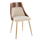 Anabelle Chair - Set of 2 - Gold Metal, Walnut Wood, Cream Fabric