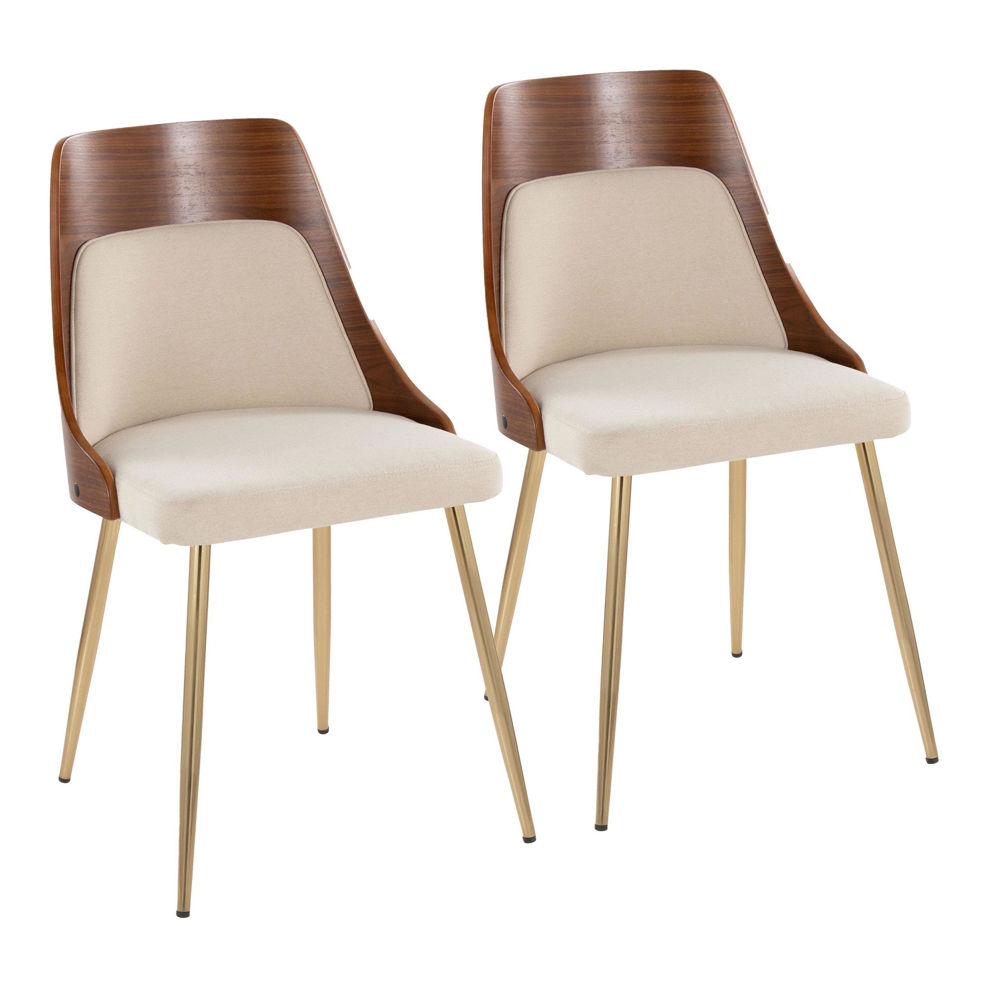Anabelle Chair - Set of 2 - Gold Metal, Walnut Wood, Cream Fabric
