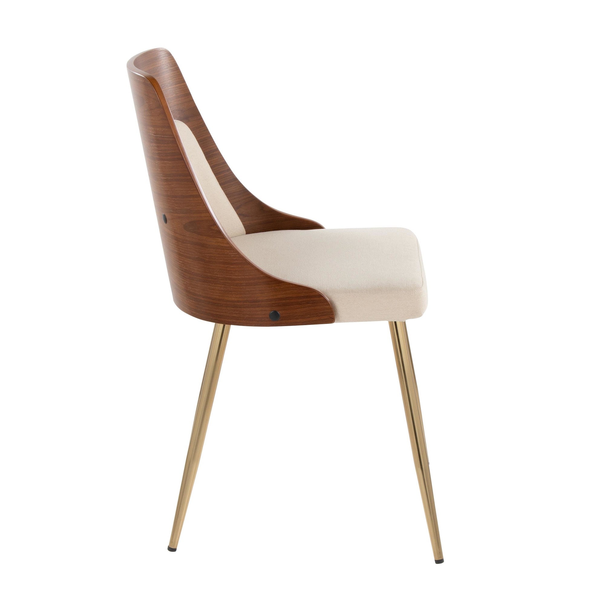 Anabelle Chair - Set of 2 - Gold Metal, Walnut Wood, Cream Fabric