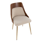 Anabelle Chair - Set of 2 - Gold Metal, Walnut Wood, Cream Fabric