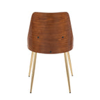 Anabelle Chair - Set of 2 - Gold Metal, Walnut Wood, Grey Fabric