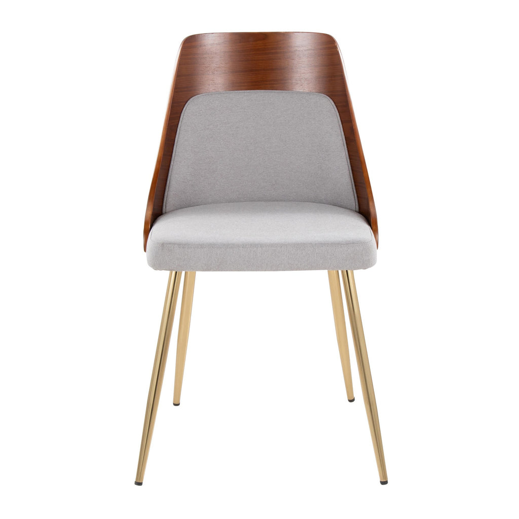 Anabelle Chair - Set of 2 - Gold Metal, Walnut Wood, Grey Fabric