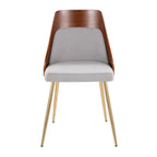 Anabelle Chair - Set of 2 - Gold Metal, Walnut Wood, Grey Fabric