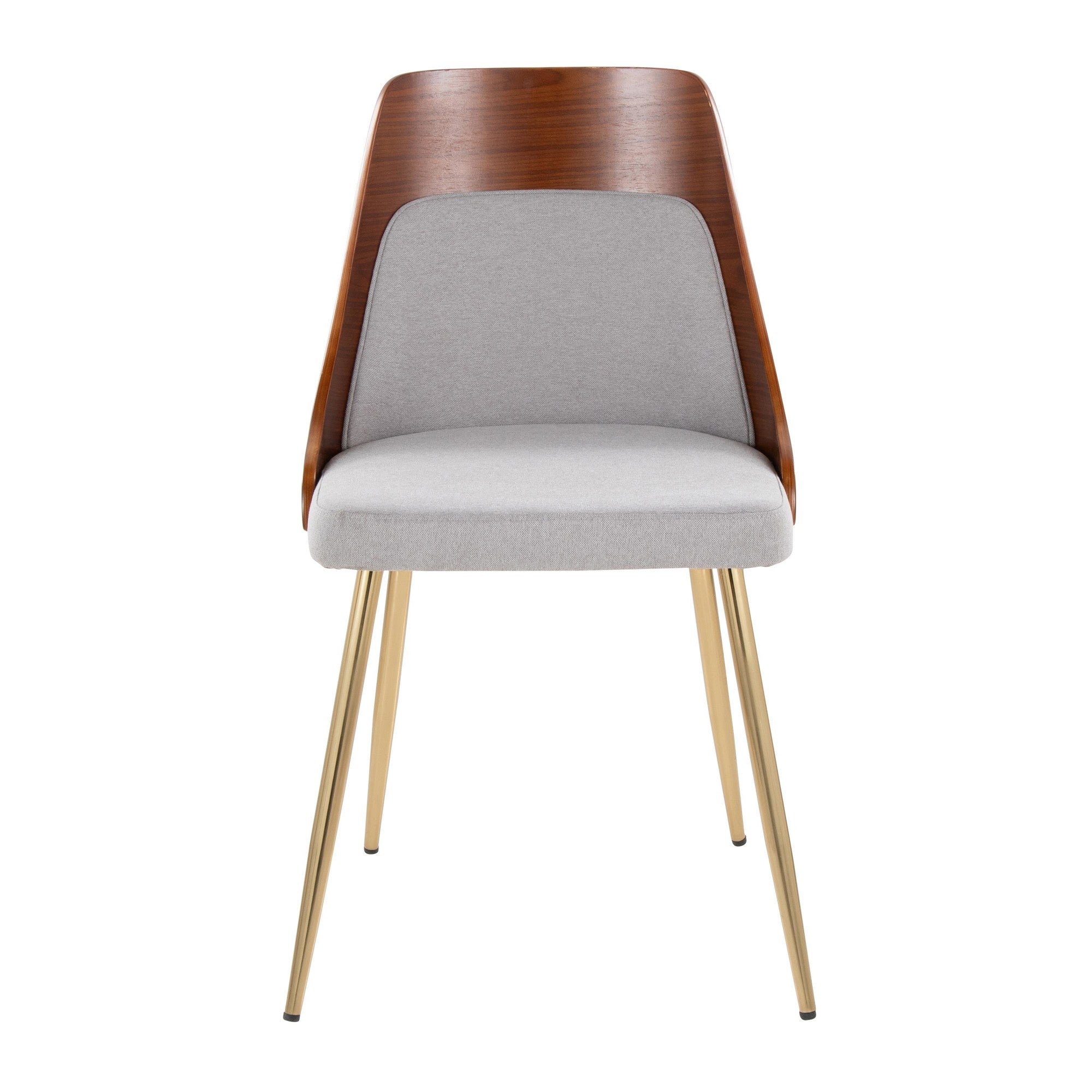 Anabelle Chair - Set of 2 - Gold Metal, Walnut Wood, Grey Fabric