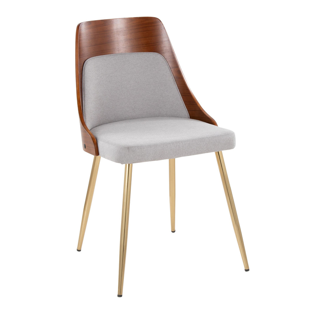 Anabelle Chair - Set of 2 - Gold Metal, Walnut Wood, Grey Fabric