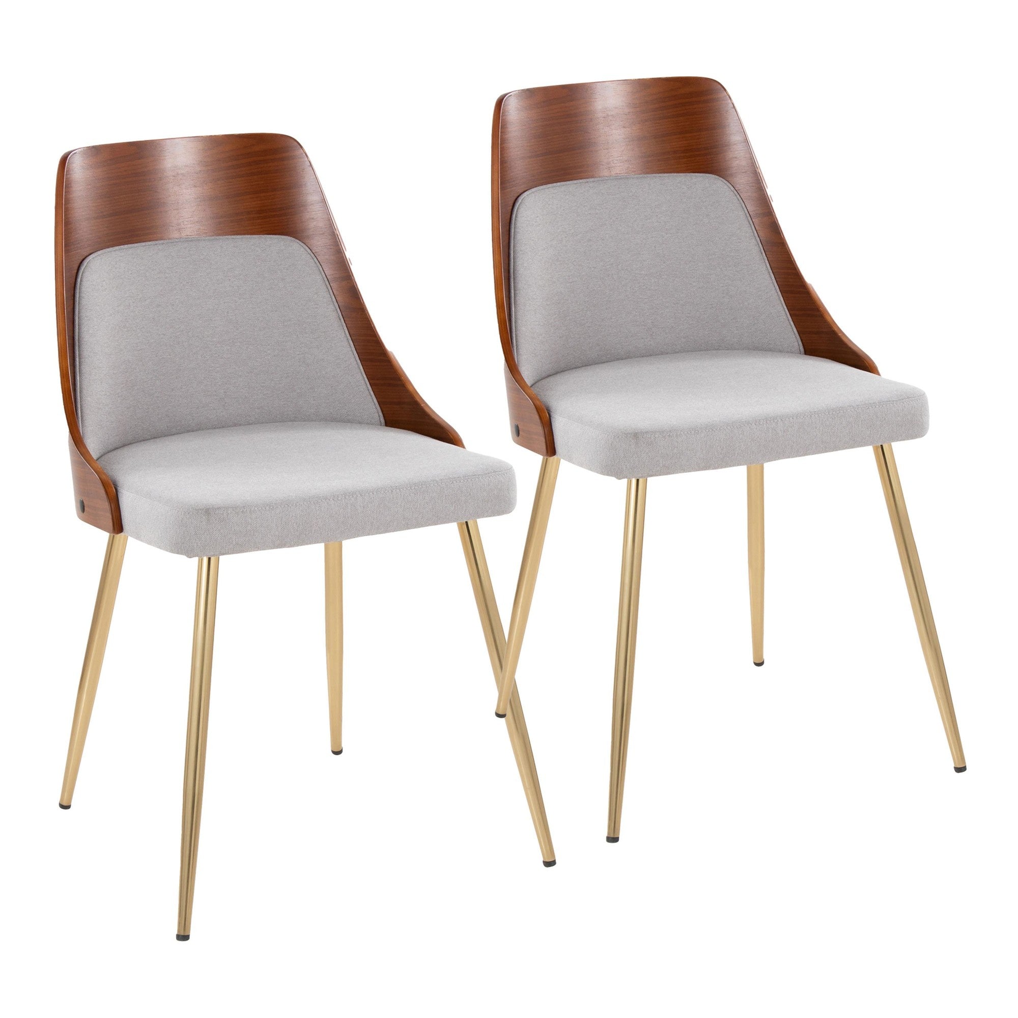 Anabelle Chair - Set of 2 - Gold Metal, Walnut Wood, Grey Fabric