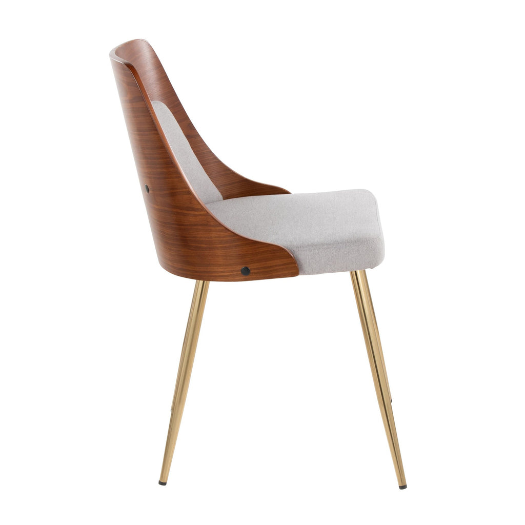 Anabelle Chair - Set of 2 - Gold Metal, Walnut Wood, Grey Fabric