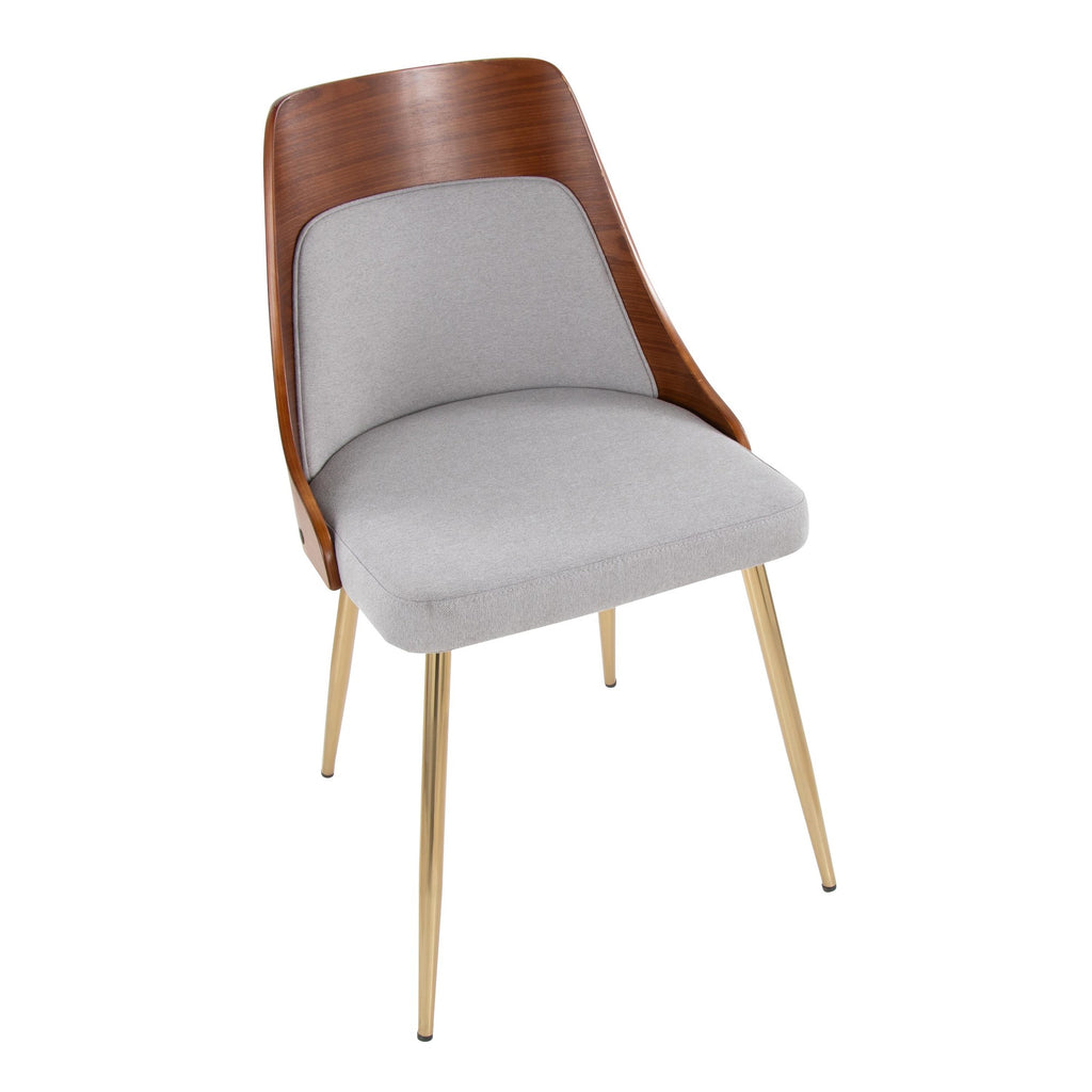 Anabelle Chair - Set of 2 - Gold Metal, Walnut Wood, Grey Fabric