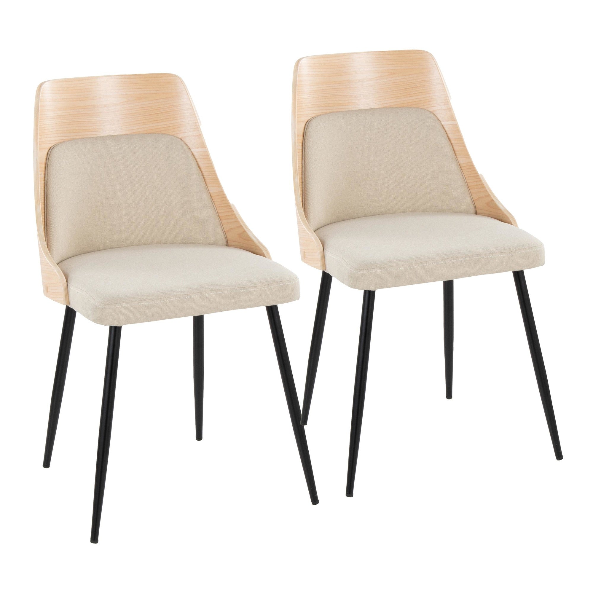 Anabelle Chair - Set of 2 - Black Metal, Natural Wood, Cream Fabric